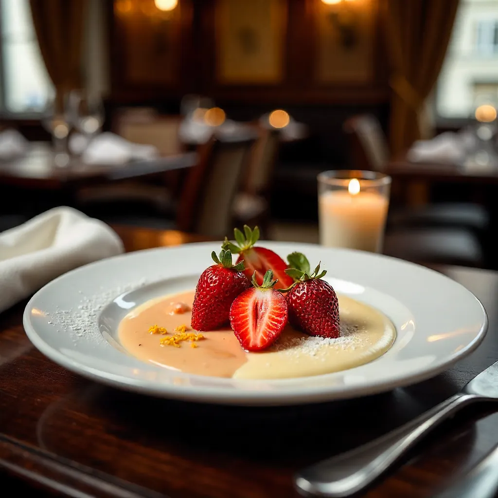 Gourmet Strawberry Dessert in a Parisian Restaurant