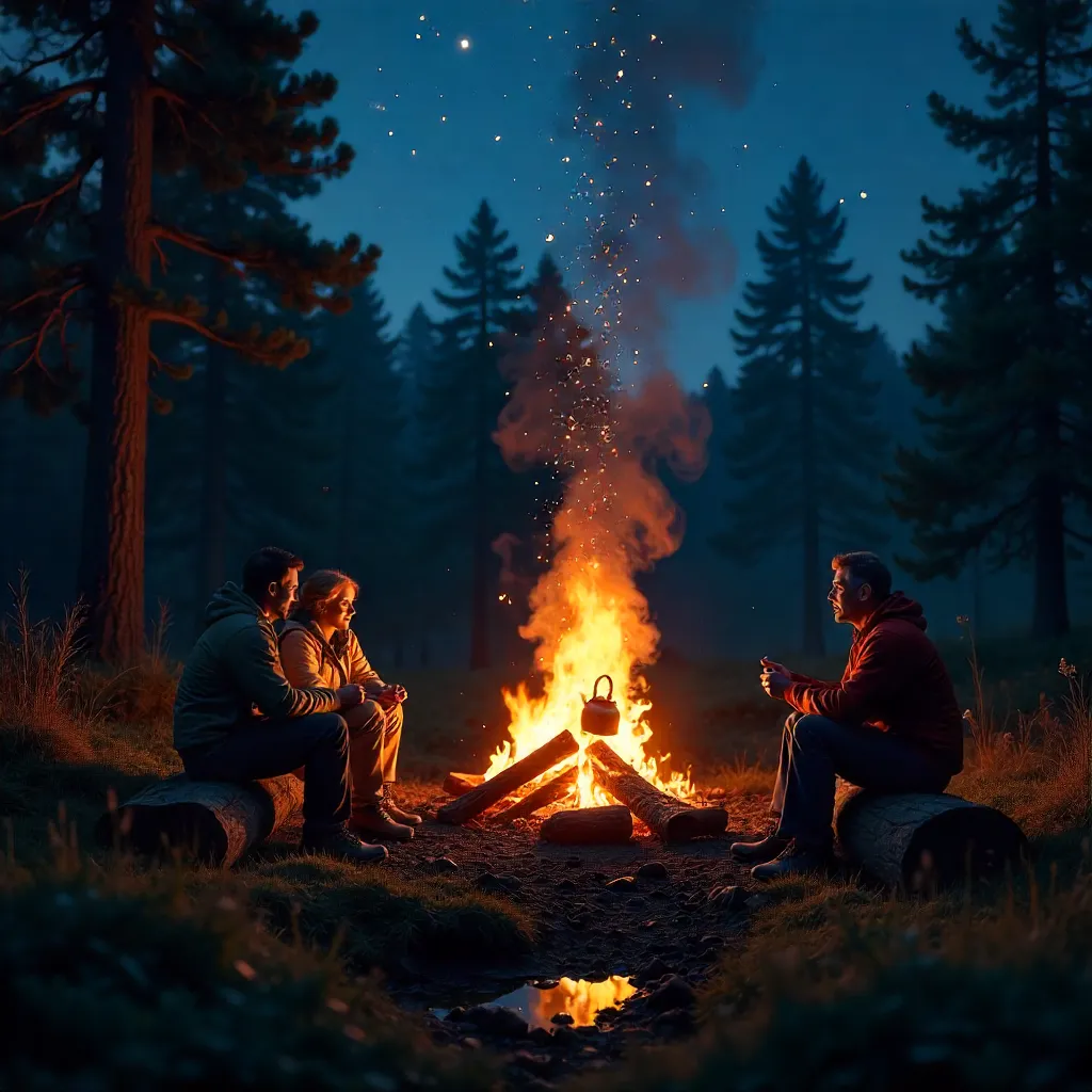 Blazing Campfire at Night: Warmth in the Dark