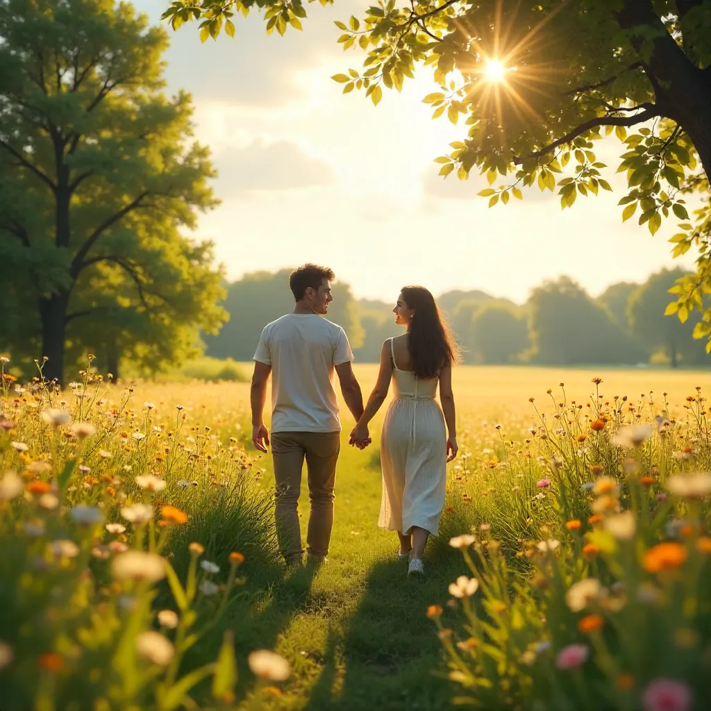 A Sunlit Meadow Walk of Love