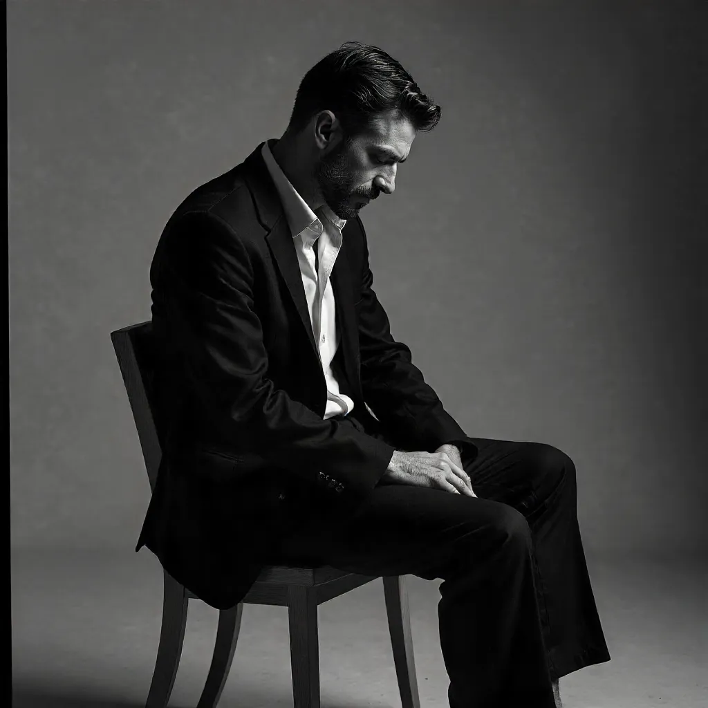 Deep Thought: Black and White Portrait on a Chair