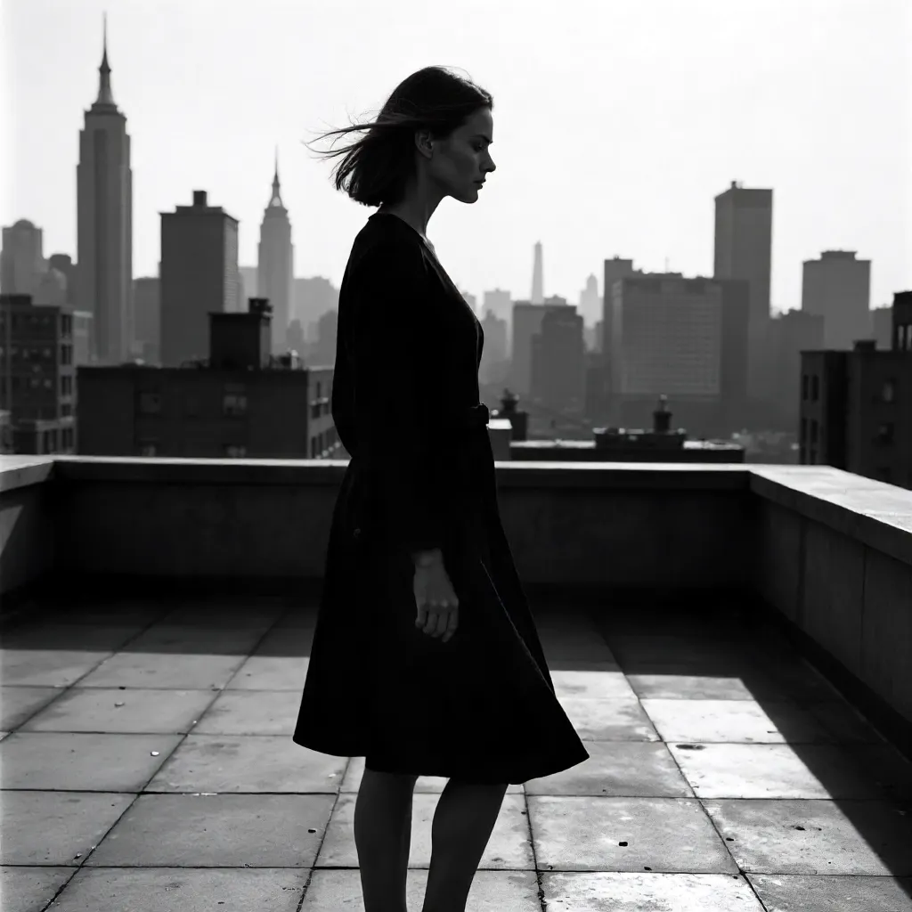 Rooftop Grace: Black and White Portrait