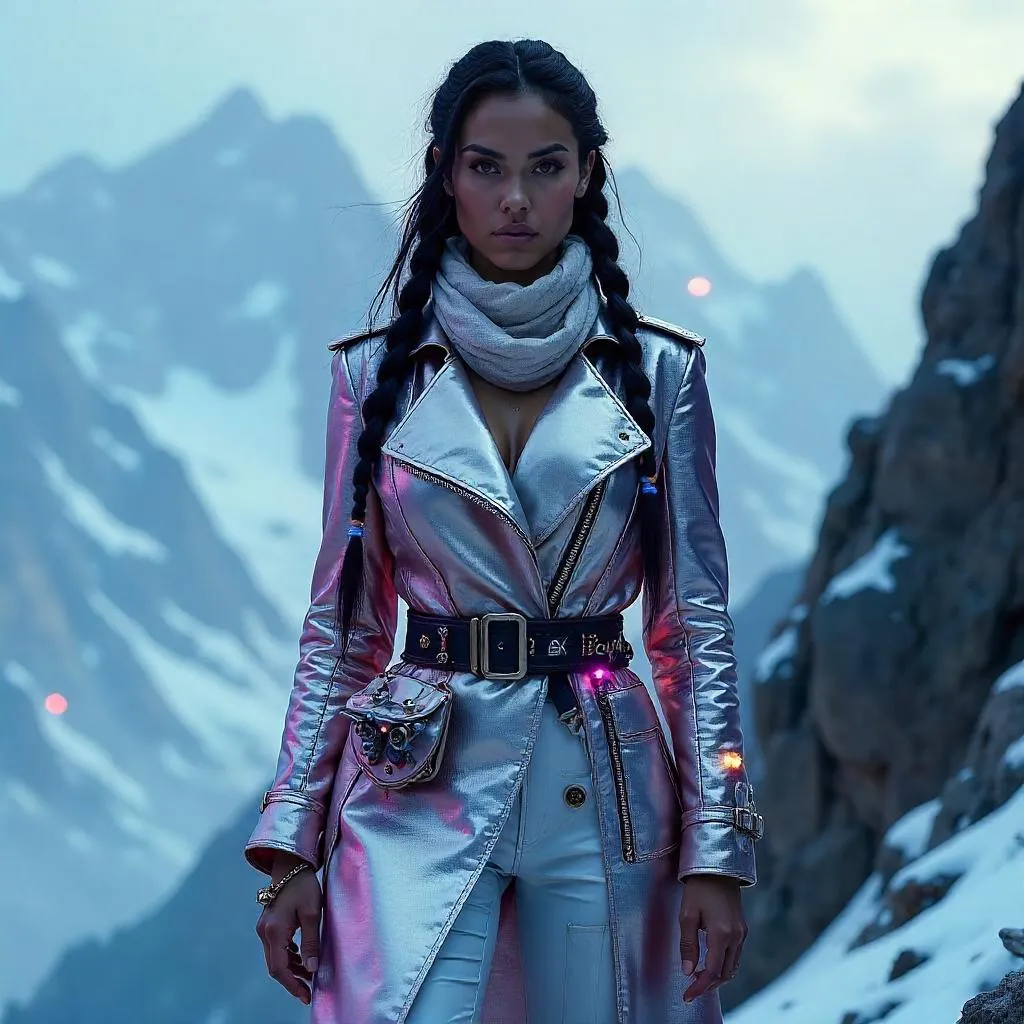 Neon Peaks: Latina in Mountain Cyberpunk