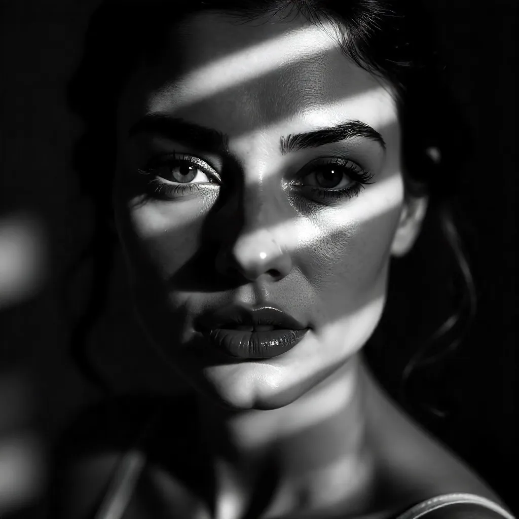 Striated Shadow Portrait: Woman in Light and Dark