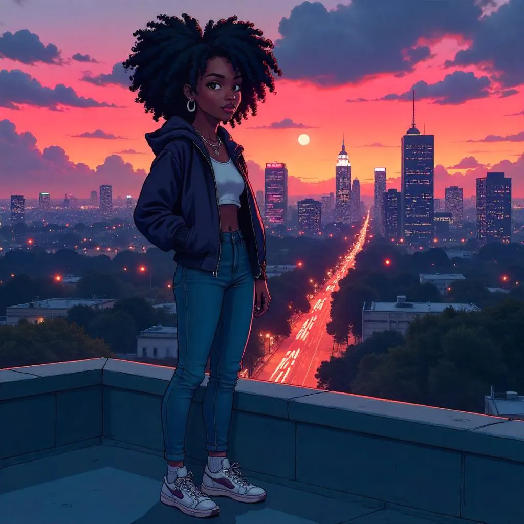 Rooftop Reverie: Anime Portrait on the City Roof