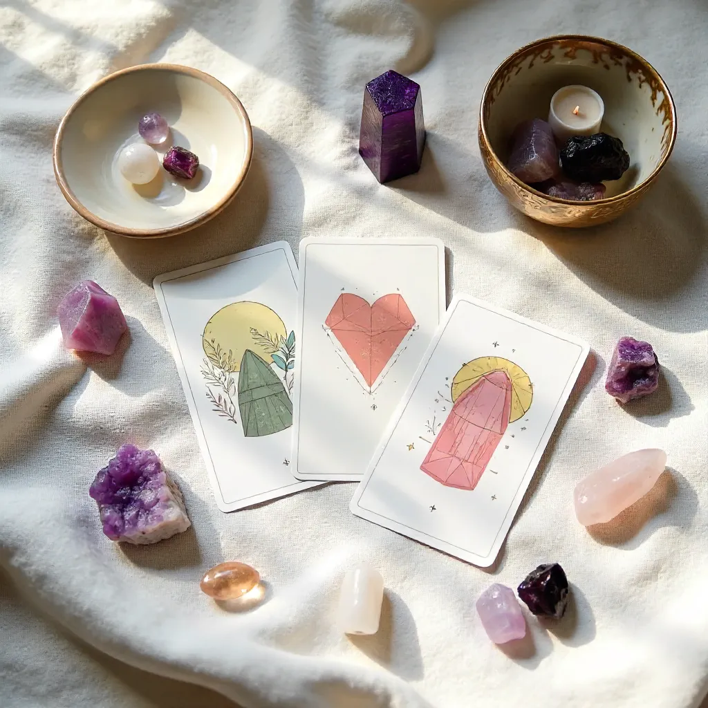 Calm Flat Lay: Tarot, Crystals, and Decorative Dish