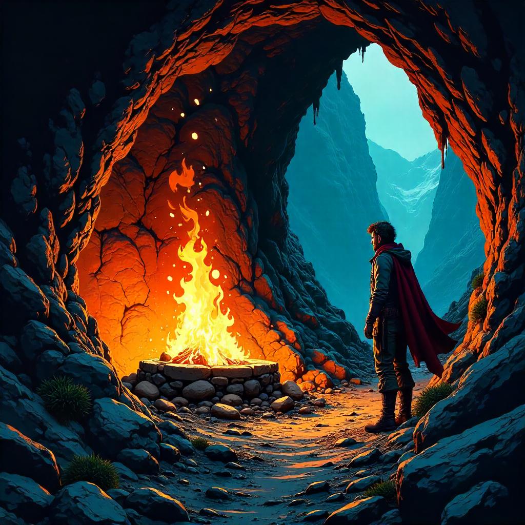 Firelit Cavern: A Comic-Book Scene
