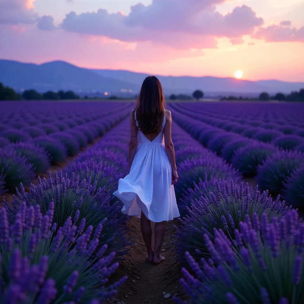Silhouette in Twilight Lavender Field