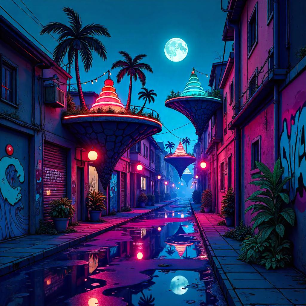 Neon Alley Archipelago in Cartoon Night