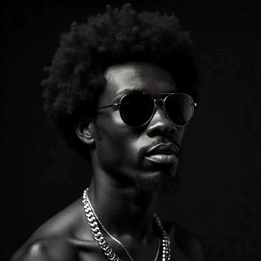 Cool Afro Portrait in Black and White
