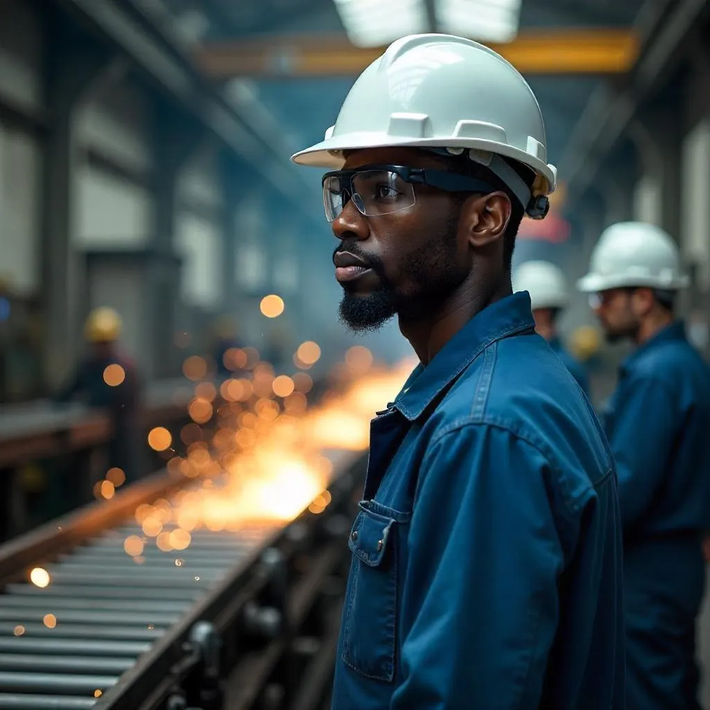 Photorealistic Portrait of a Young Black Man in a Factory