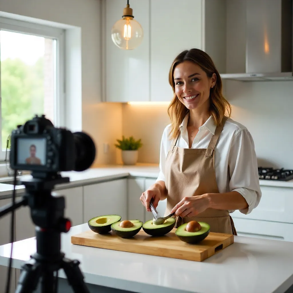 Vlog-Ready Avocado Prep in a Modern Kitchen