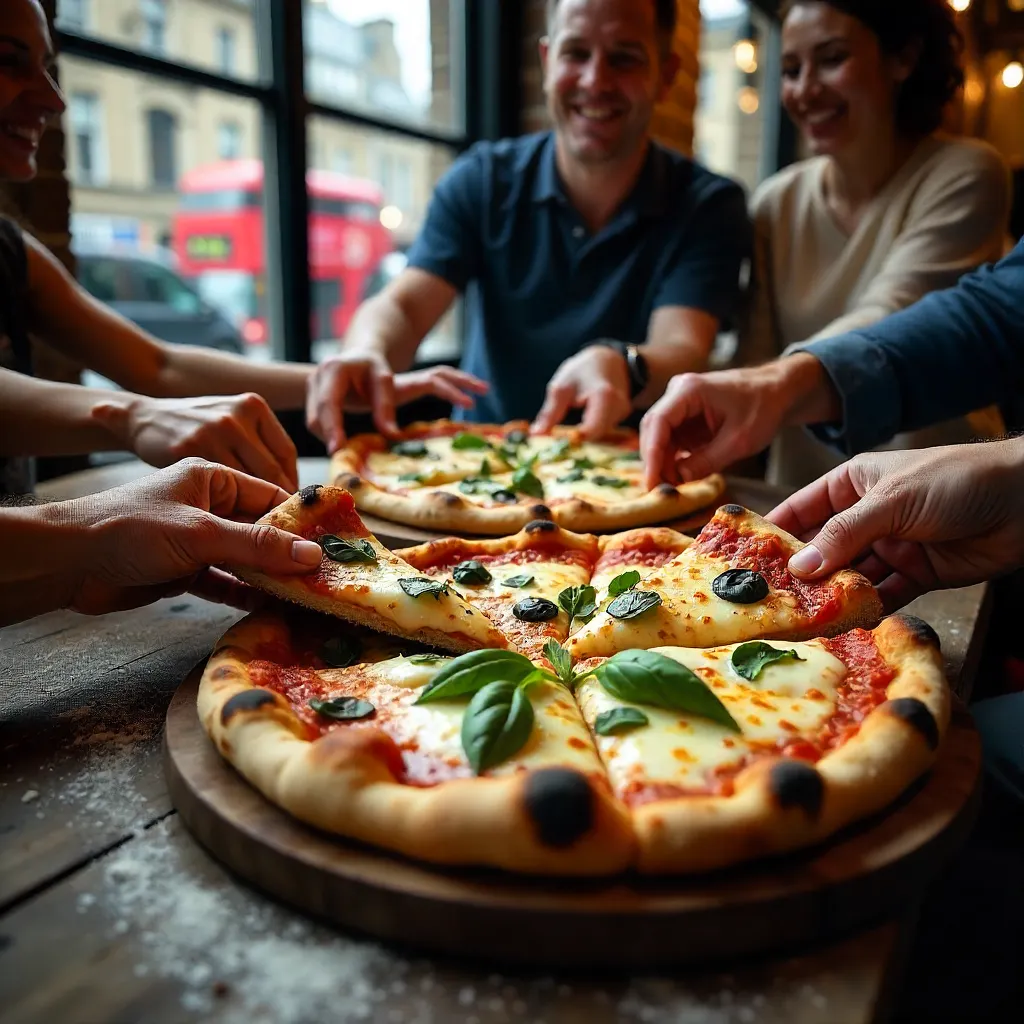 Hands Reach for Sourdough Pizza in London Party