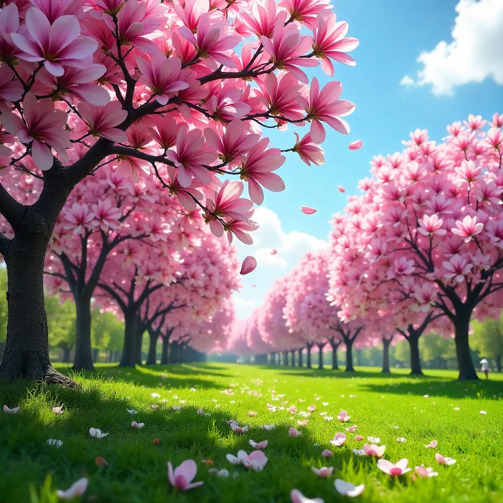 Magnolia Bloom Under a Bright Spring Sky