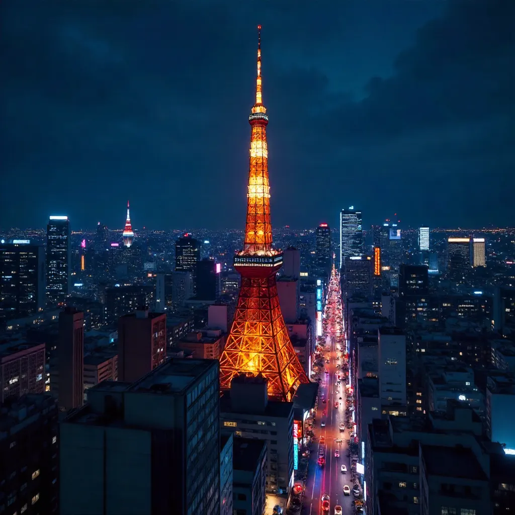 Stunning Night View: Tokyo Tower in Neon Skyline