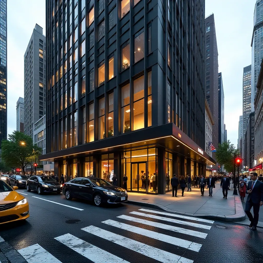 Modern City Hotel Street View at Dusk