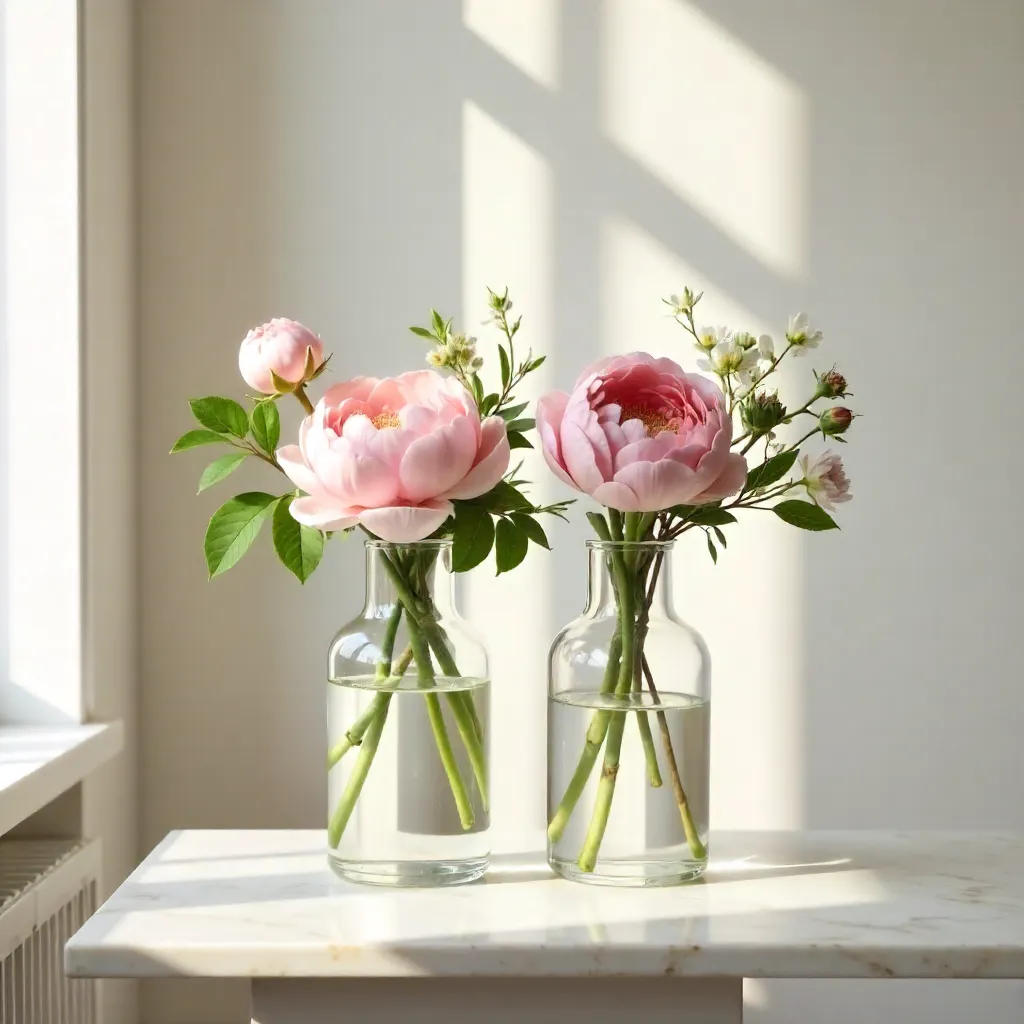 Elegant Minimalist Pink Flowers in Glass Vases
