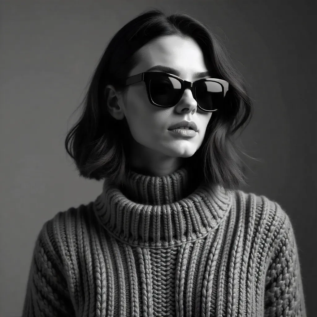 Monochrome Chic: Sunglasses and Woolen Knit Portrait