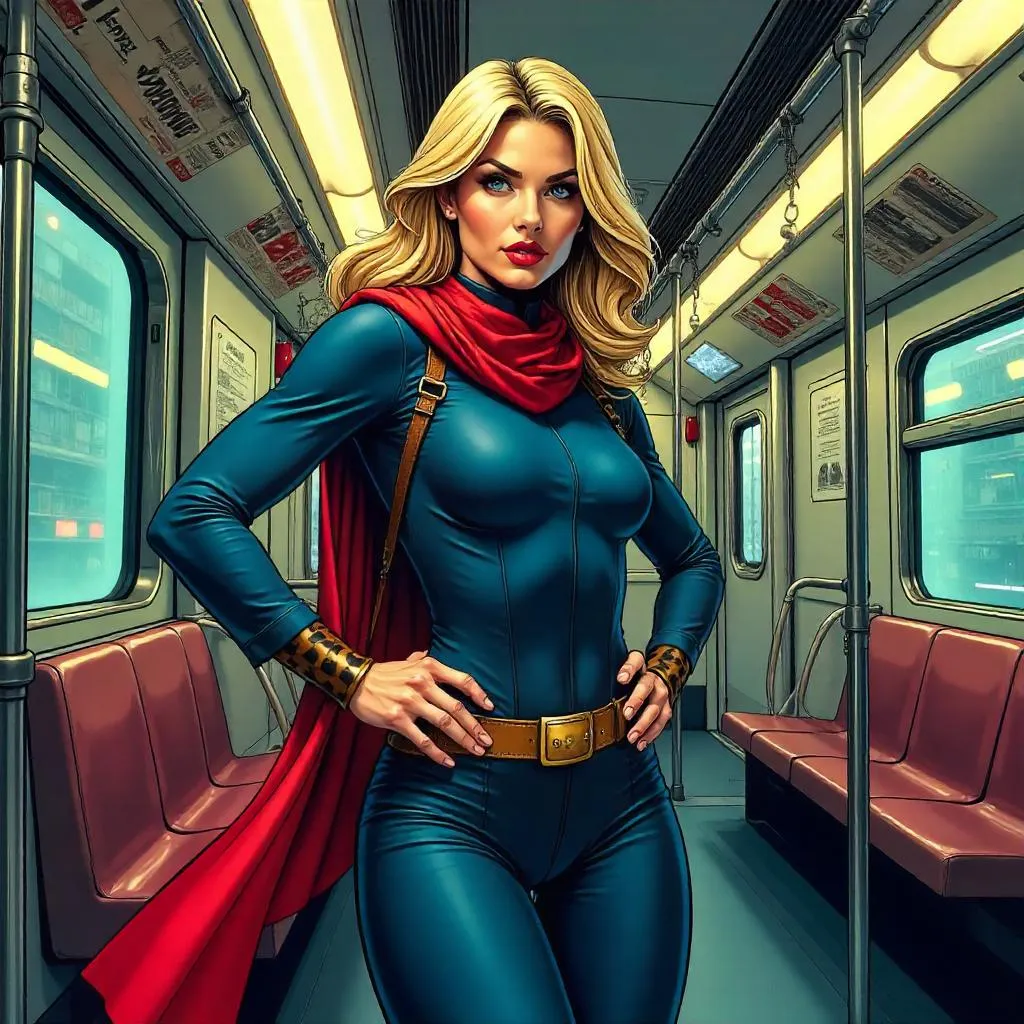 Confident White Woman Hero on a Train