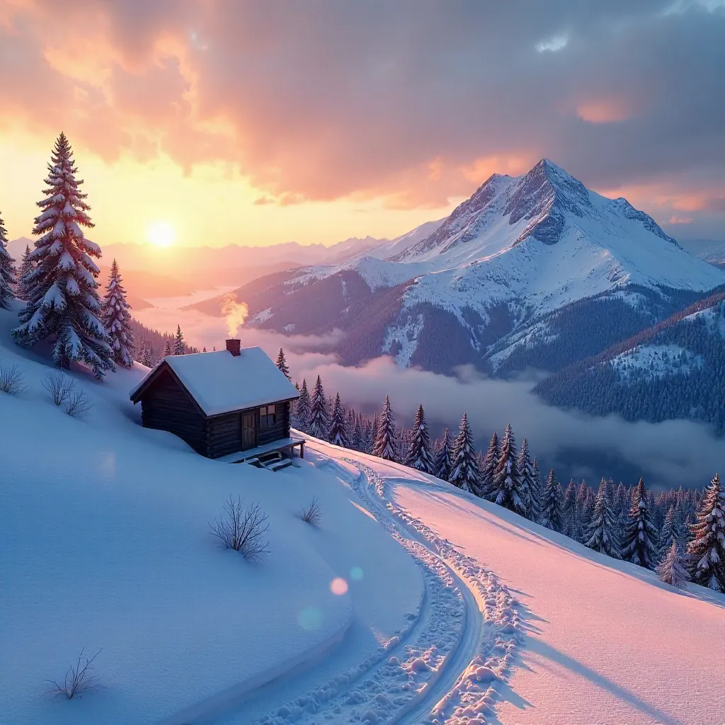 Silent Winter Sunrise over a Snowy Ridge
