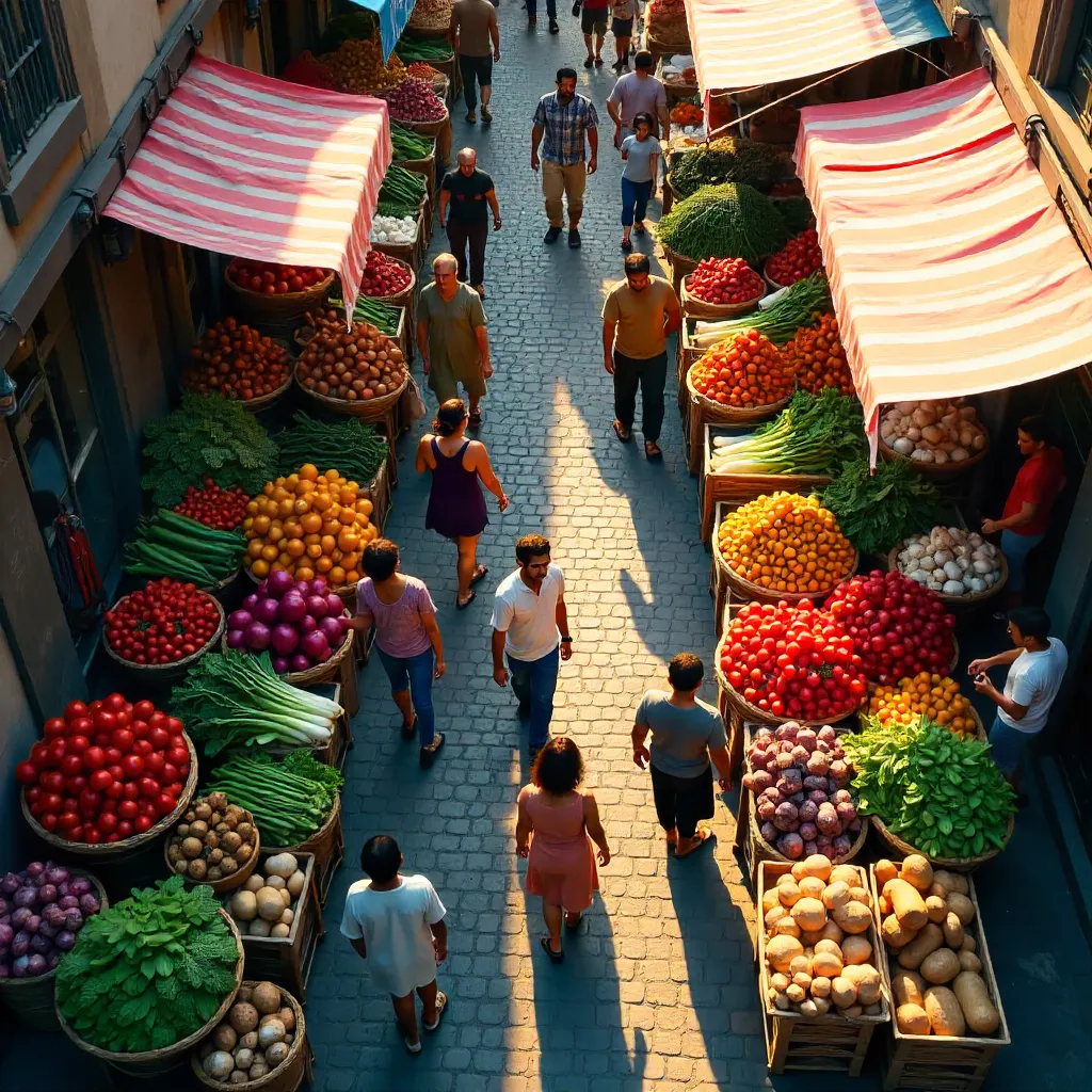 Vibrant Aerial Market: Fresh Produce in Color