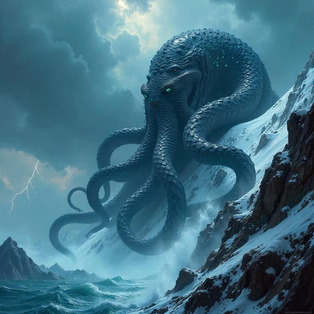Kraken on the Mountain Peak — Concept Art