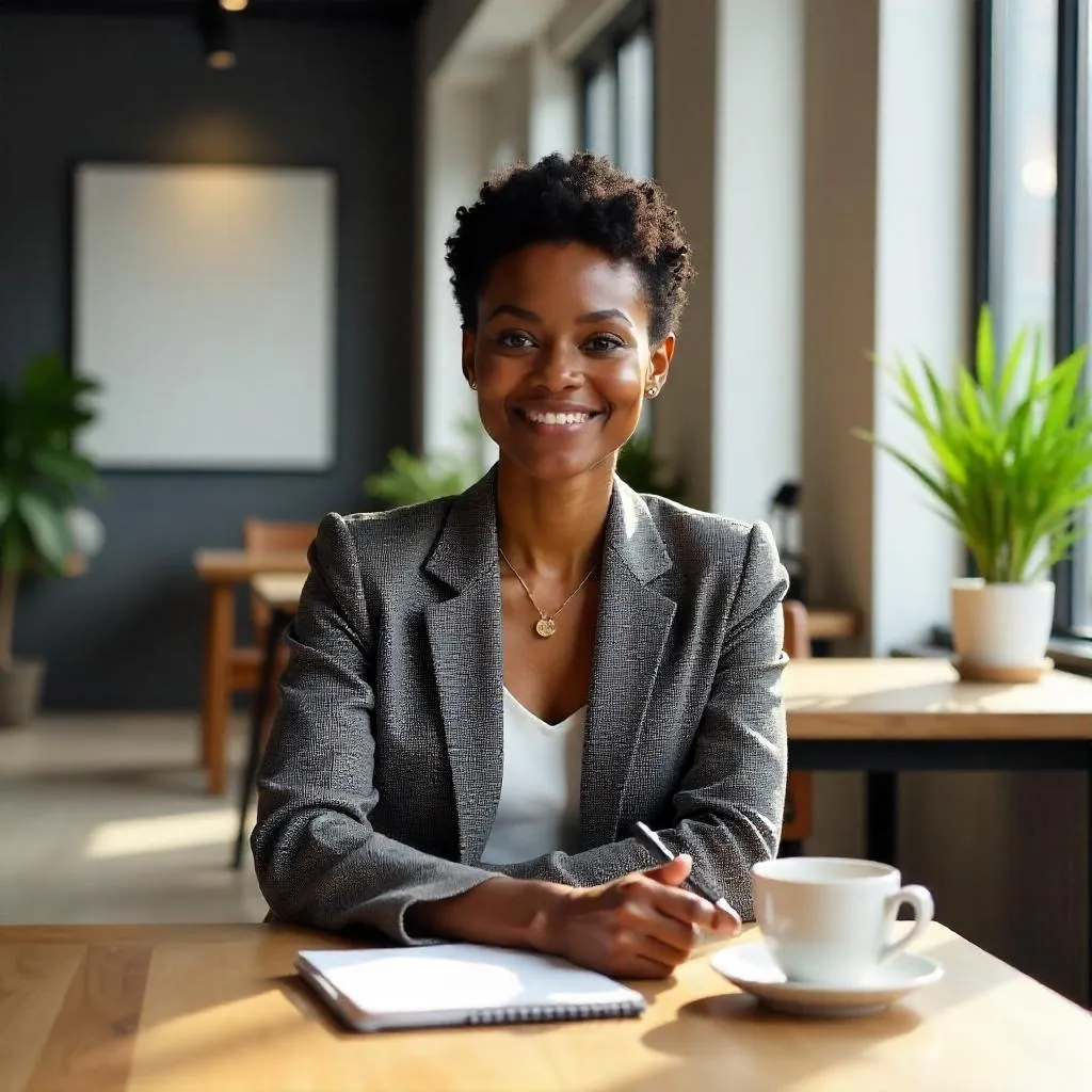 Elegant Black Woman in a Modern Coworking Space