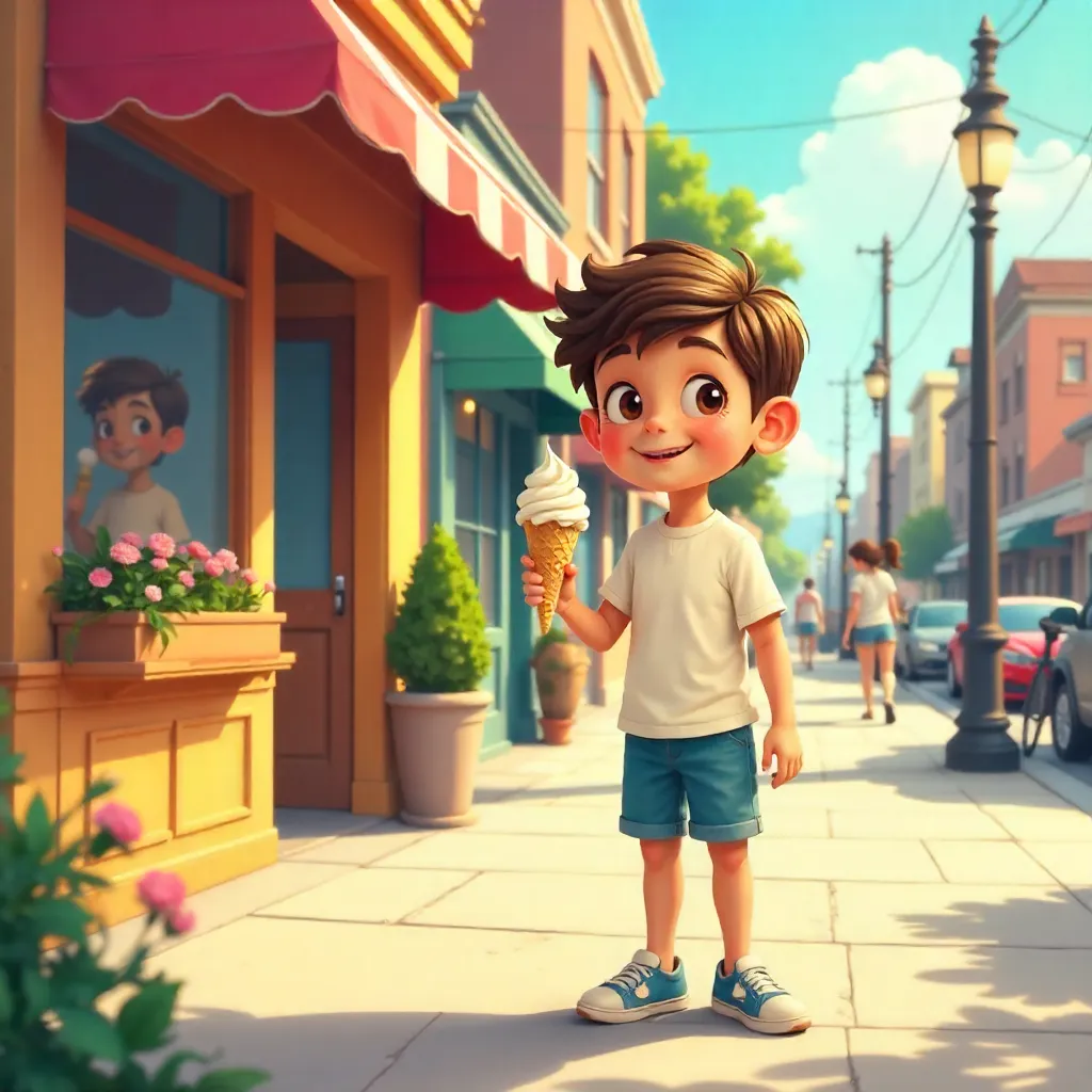 Sunny Day Joy: Boy with Ice Cream Cone