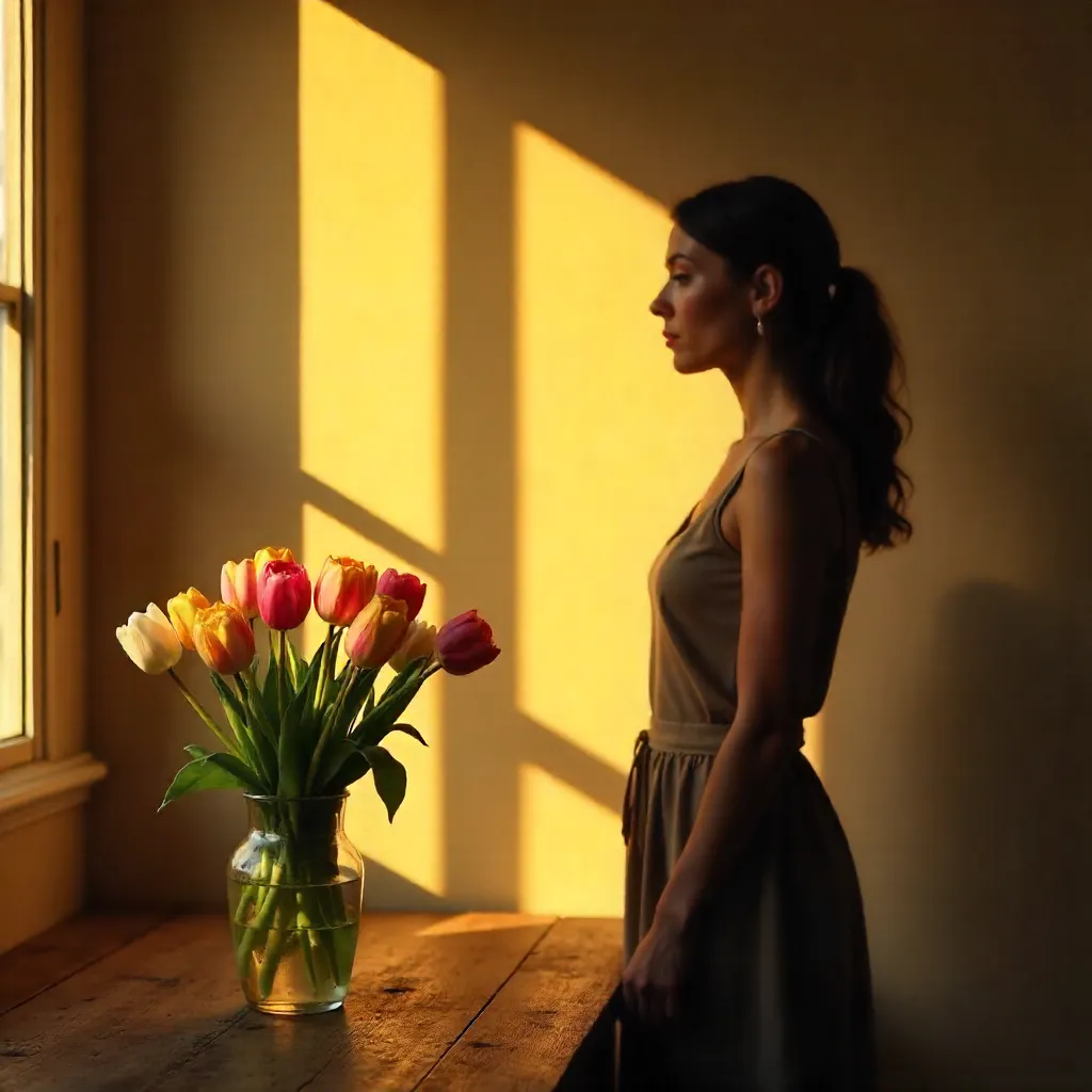 Golden Hour Silhouette with Tulips