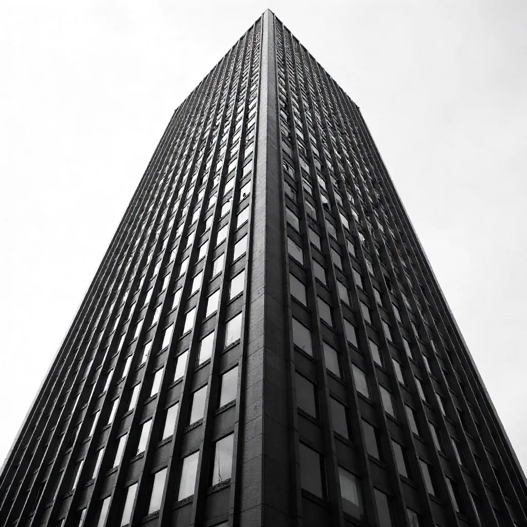 Monochrome Skyscraper Facade: Geometric Window Grid