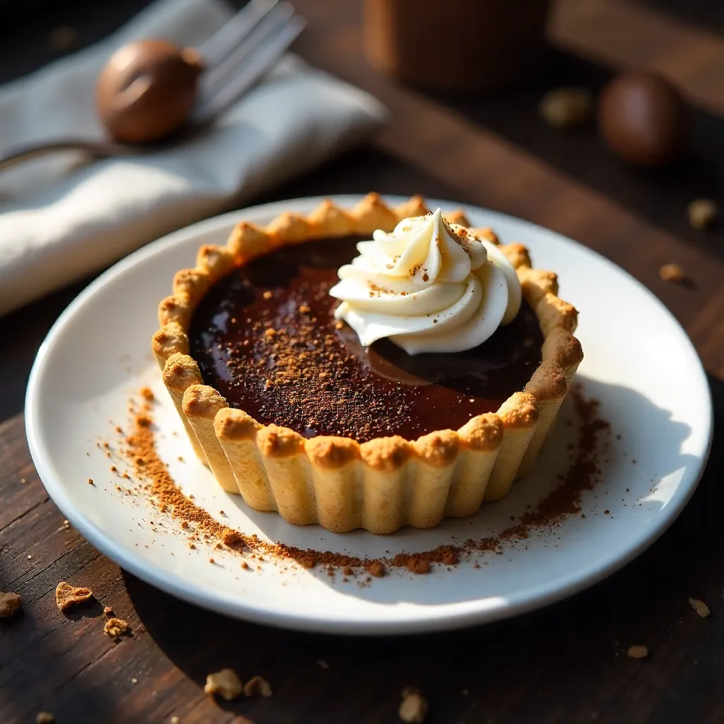 Elegant Chocolate Tart with Cream and Crunchy Biscuits