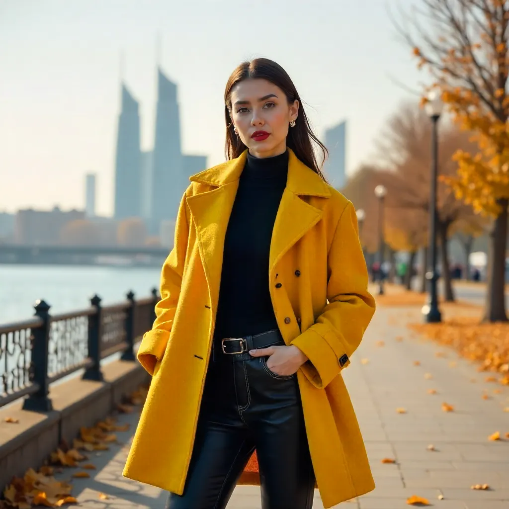 Autumn Chic in Baku: Yellow Jacket Pose