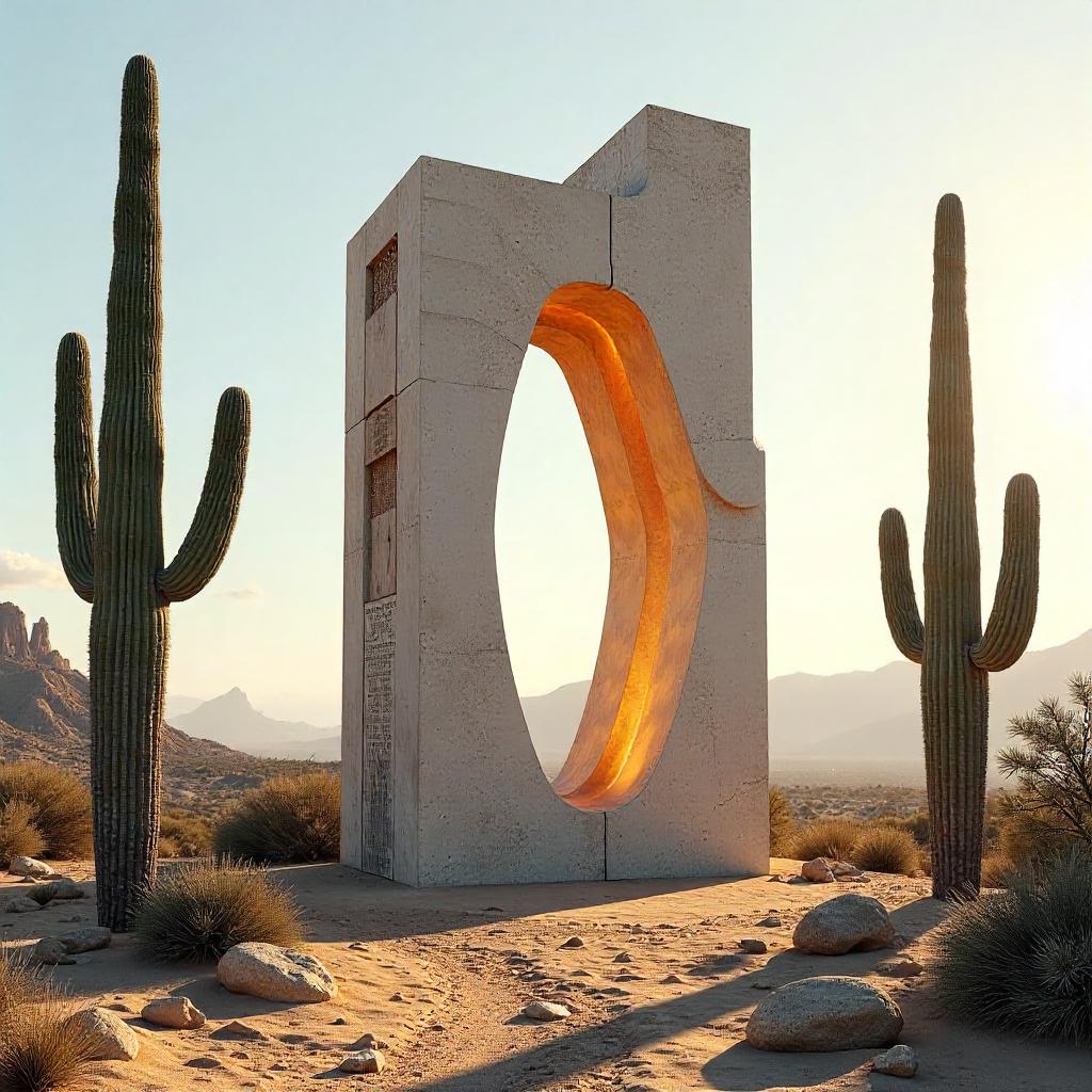 Desert Monument Amid Giant Cacti