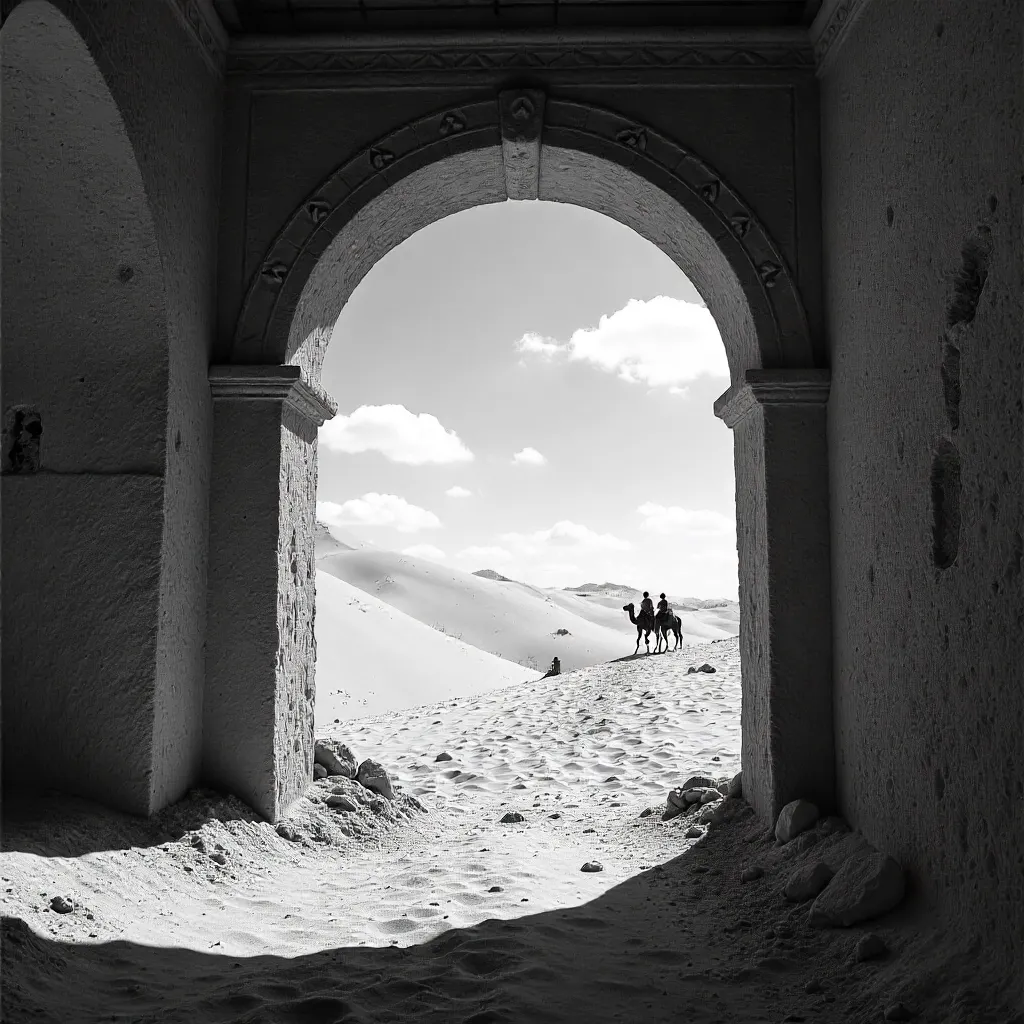Through the Ruin Gate: Merzouga Dunes in Mono