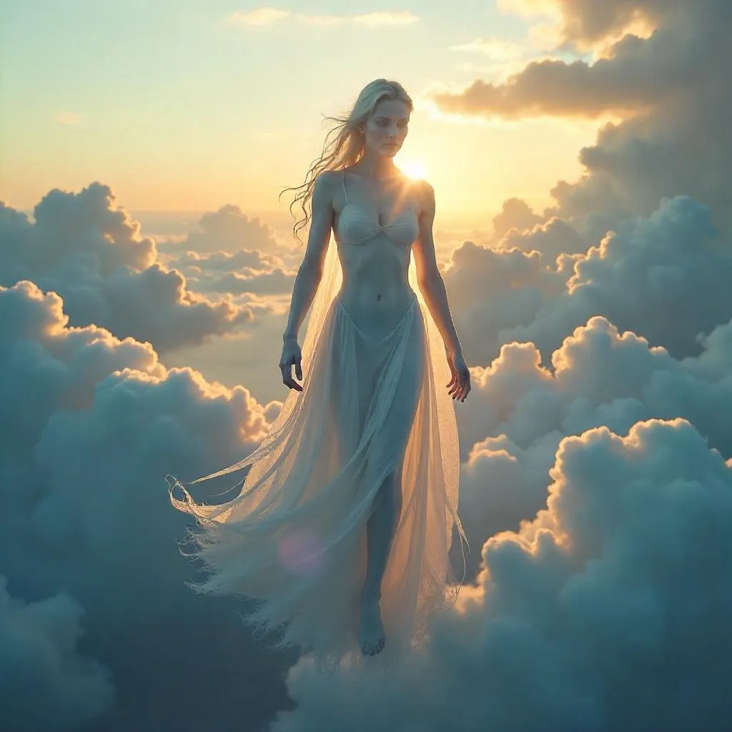 Photorealistic Wraith Floating Between Cloud Veils