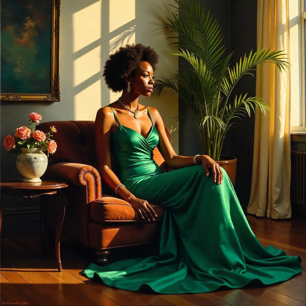 Elegant Black Woman in a Sunlit Apartment