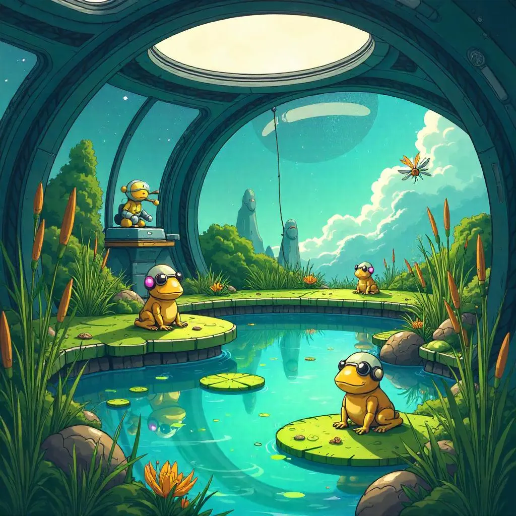 Cartoon Marsh Inside a Space Station Habitat