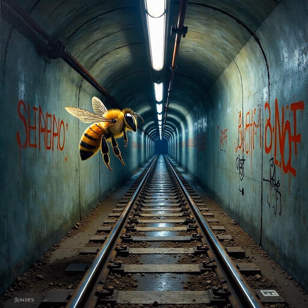 Bee in an Oil Painting Subway Tunnel