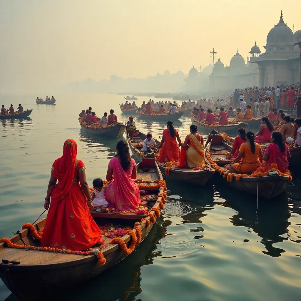 Colorful Attire Afloat on the Ganges, Varanasi