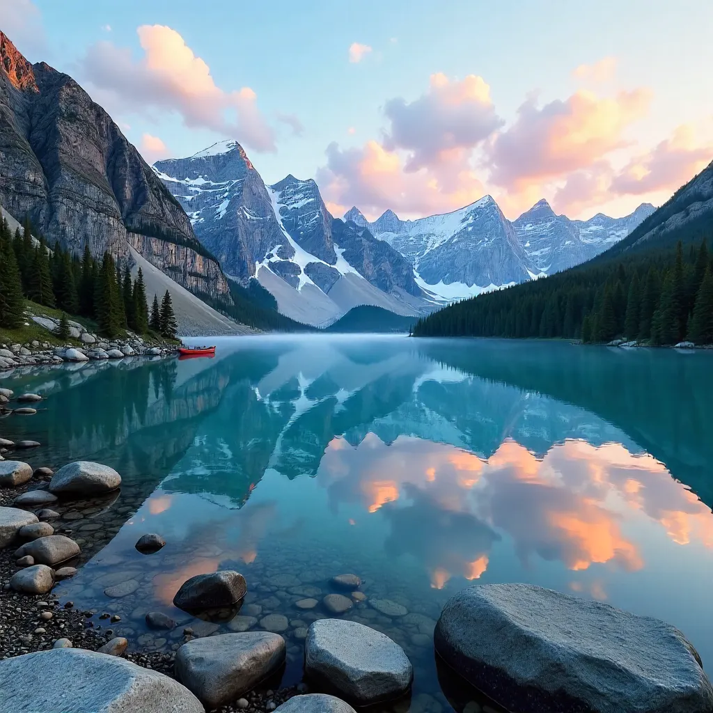 Expansive Mountain Lake Under a Vibrant Sky