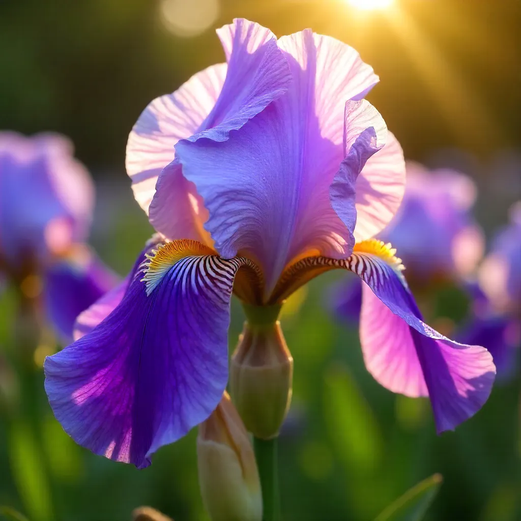 Sunlit Close-Up of Purple Iris Bloom