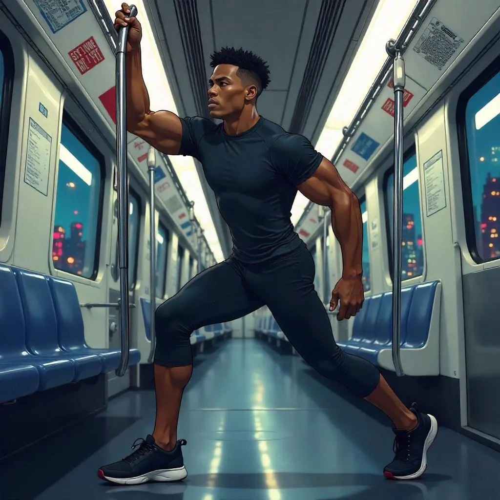 Anime Style Athletic Black Man on a Moving Train