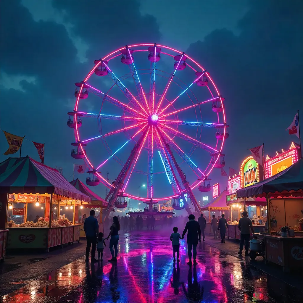 Colorful Ferris Wheel Glowing at Night