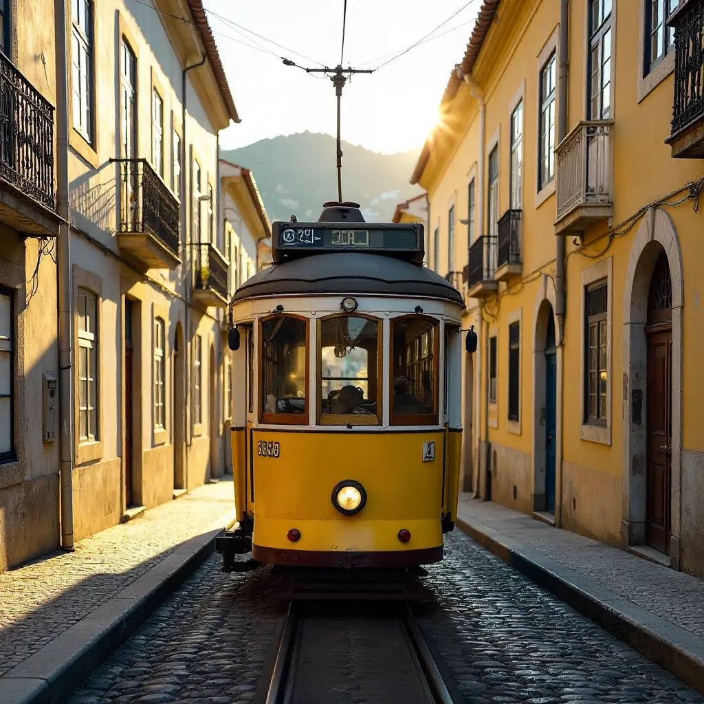 Golden Yellow Tram in Lisbon's Charming Streets
