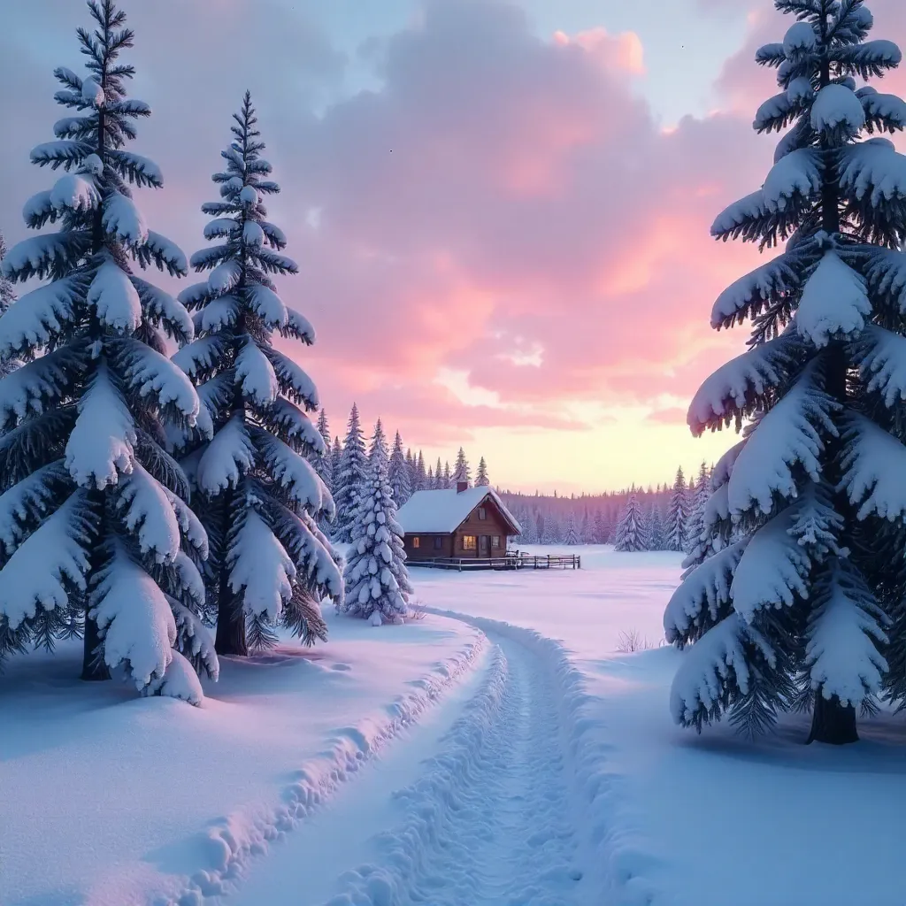 Lapland Dusk: Snowy Pines in Serene Winter