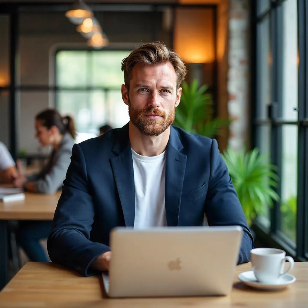 Photorealistic White Man in a Modern Coworking Space