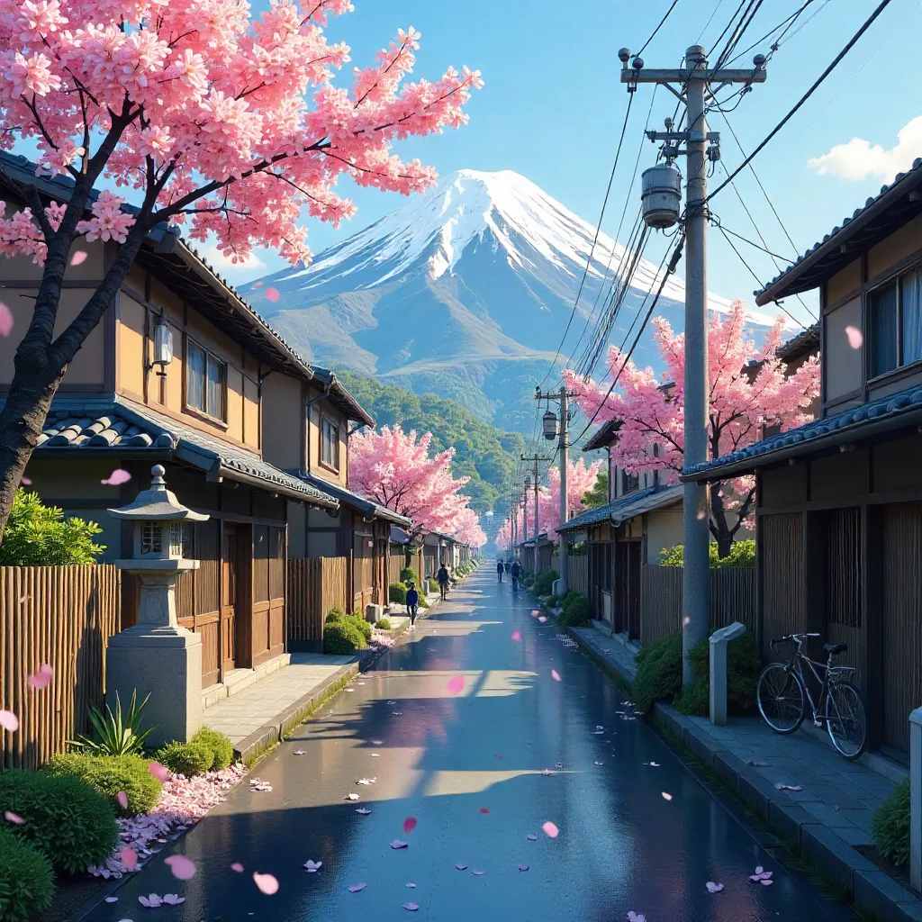 Tranquil Fujinomiya Street with Mount Fuji in View