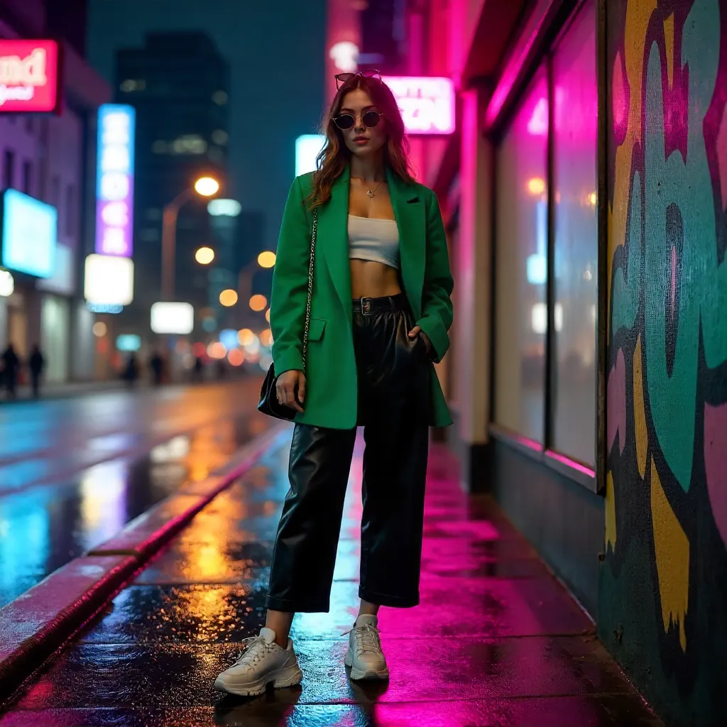 Neon City Chic: Trendy Urban Fashion Portrait