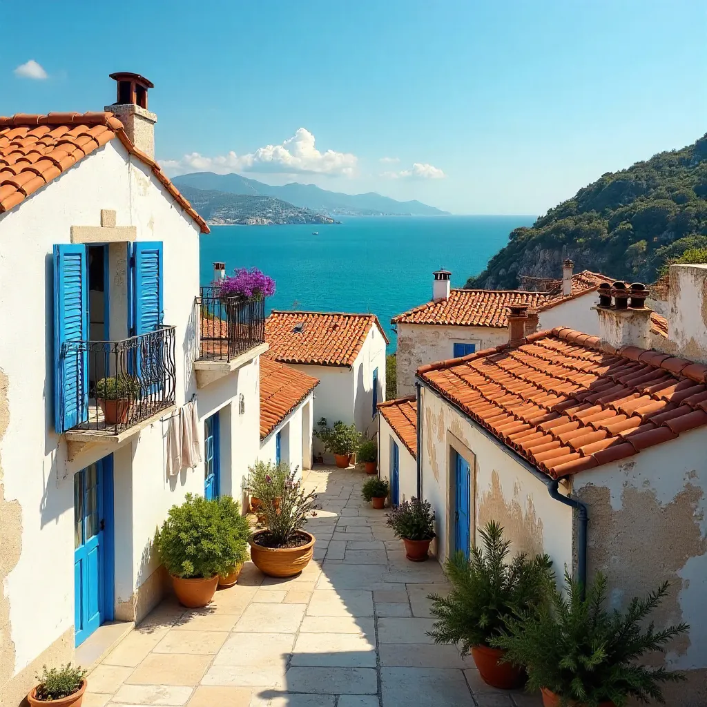 Mediterranean Rooftops Framing a Sea View
