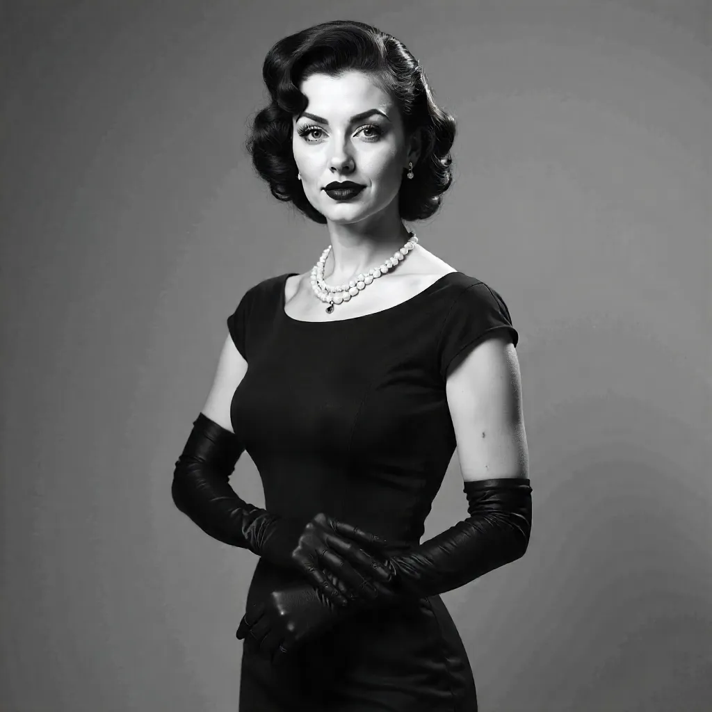 Glamorous 1950s Retro Fashion Portrait in B&W