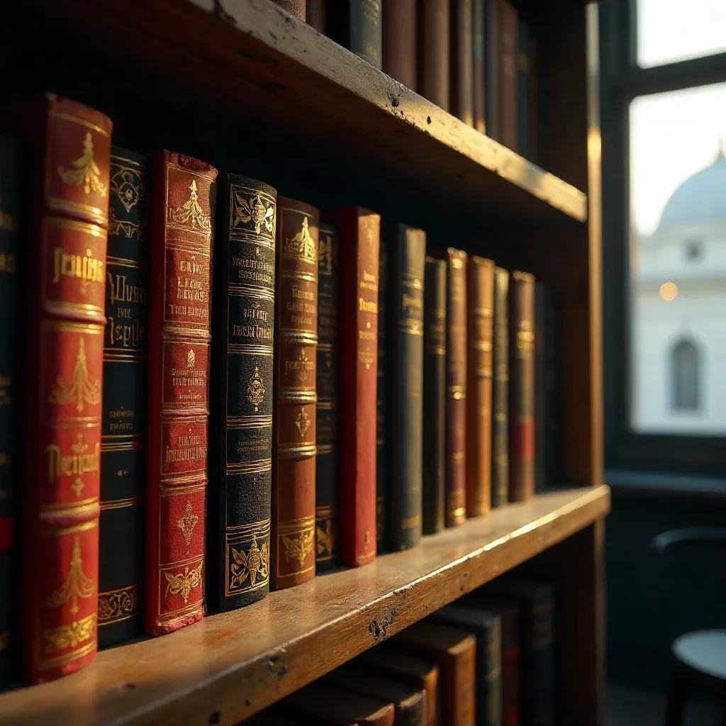 Art Books on a Wooden Shelf in Istanbul Bookstore